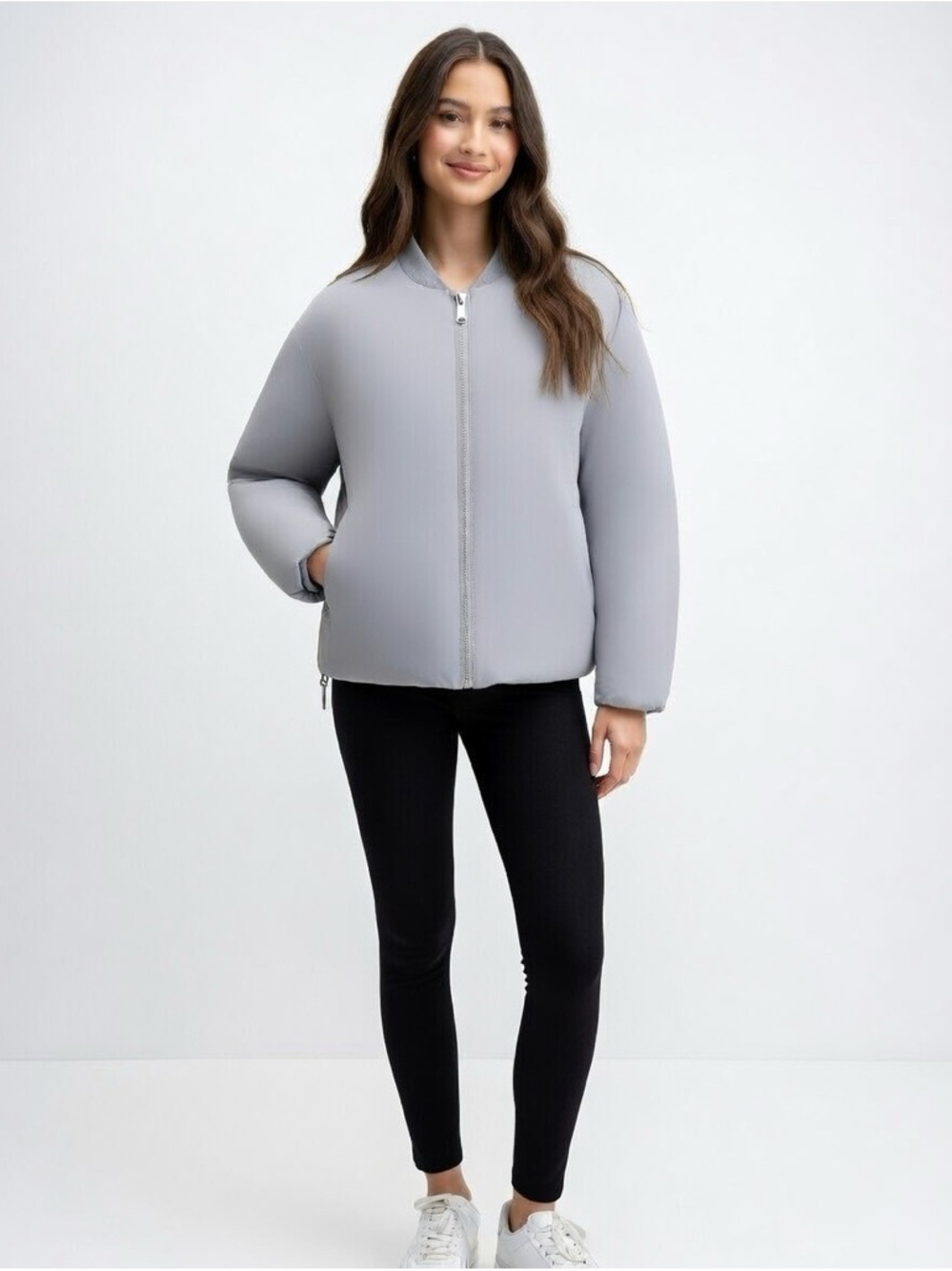 ZARA NWT Women’s Gray Puffy Bomber Jacket Size M Oversized Puffer Light Puffy